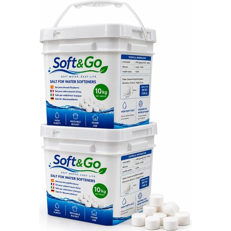 Regeneriersalz Soft&Go 20 kg – Salztabletten für Enthärtungsanlagen in 2 stapelbaren 10-kg-Eimern (1/5)