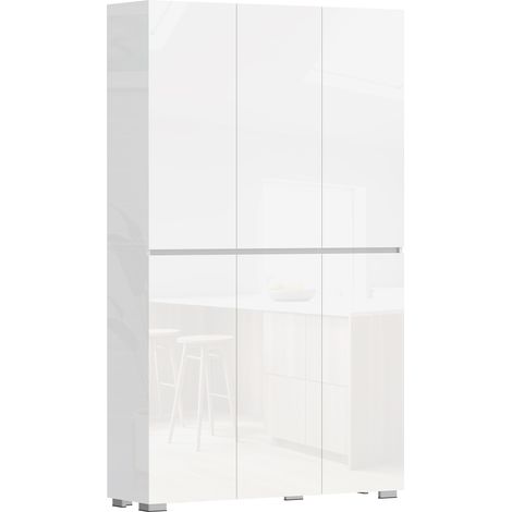 6 portes Buffet cuisine armoire haute brillance fermeture étagères réglables blanc (1/5)