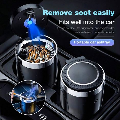 Cendrier de voiture multifonctionnel, avec couvercle, en acier inoxydable, accessoire de voiture pour véhicules (1/5)