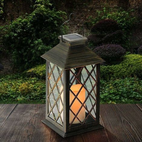 AIDUCHO Lanterne Solaire, Led Lampe Solaire Extérieure, Avec Bougie Led Flamme Fire Effet,Sans Fil Portable Rechargeable Pour Garden Patio Courtyard Outdoor (1/5)