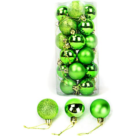 Décorations de Noël transfrontalières, lot de 24 boules de Noël en forme de tambour (3/4/5/6/7/8 cm), pendentif de Noël, vert, 3 cm, vente en gros. (1/5)