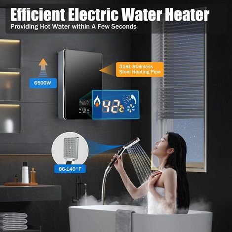 Chauffe-eau électronique instantané 6500 W 220 V avec panneau LED - Petit chauffe-eau instantané sans pression - Avec eau chaude jusqu'à 55 °C - IPX24 (1/5)
