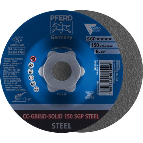 PFERD TOOLS CC-GRIND SOLID Schleifscheibe 150x22,23 mm COARSE Speziallinie SGP STEEL für Stahl 10 Stk (1/4)