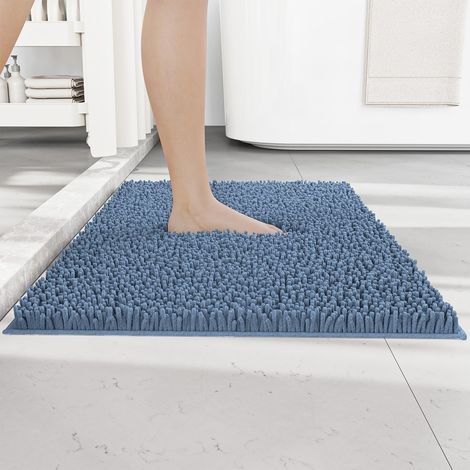 Tapis de Bain Antidérapant 50 x 80 cm - Moelleux et Absorbant à Poils Longs - Lavable pour Douche, Baignoire, Décoration WC (Bleu Fumé) (1/5)