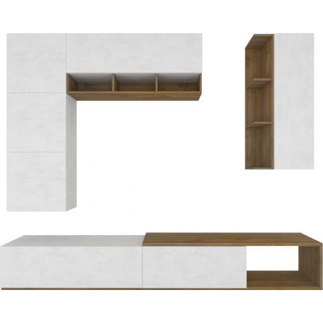 Composición del armario: 282 cm de largo x 45 cm de profundidad x 230 cm de alto – Acabado en nogal Stelvio y blanco mate – Sarmog (1/5)