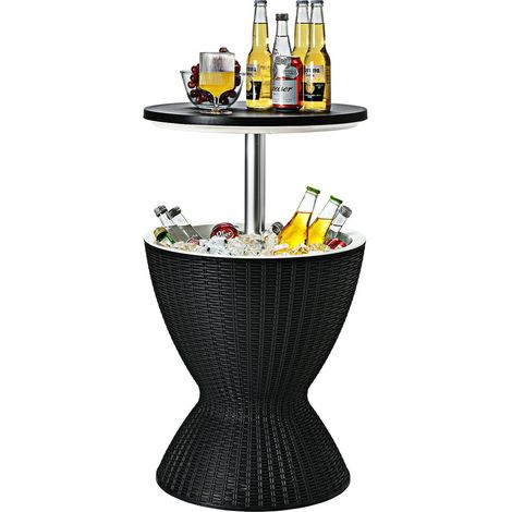 Table bar glacière en rotin noir 3 en 1 avec plateau réglable et seau à glace 30 L pour terrasse jardin piscine (1/5)