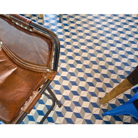 Vives Azulejos Y Gres – Carrelage effet carreau de ciment cube 3D 20x20cm bleu satiné – Grès émaillé pour sol et mur – Boîte de 1 m2 (1/5)
