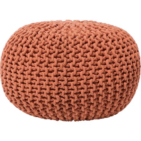 Beliani – Pouf rond en coton rouille – Rembourré billes de polystyrène – Style boho – Dimensions 40x40x25 cm – Charge 120 kg