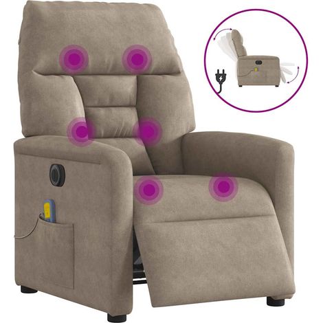 Fauteuil inclinable de massage électrique relax en tissu microfibre taupe 72 x 90 x 99 cm (1/5)