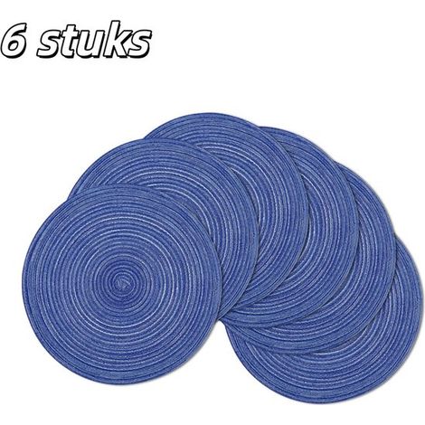6 piezas, Manteles individuales redondos tejidos, Antideslizantes y resistentes al calor, Lavables, fiestas y eventos, Azul oscuro (1/5)