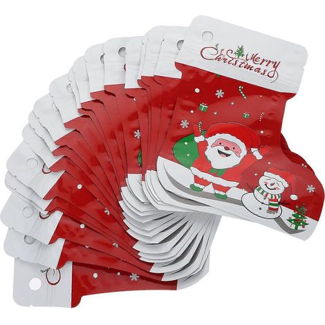 Lot de 20 sachets à bonbons en forme de chaussettes de Noël, auto-scellants, rouges, pour la conservation des aliments (1/5)