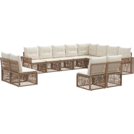 vidaXL Set Divano da Giardino 12 pcs Beige e Bianco Crema polyrattan