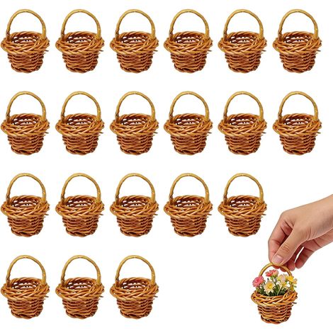 Pièces Petit Panier Osier - Panier En Osier Avec Anse - Paniers Miniatures Tressés, Convient Pour La Décoration De Fête, La Décoration De Table De Mariage, La Décoration Artisanale (1/5)
