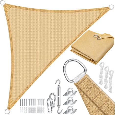 KESSER® Sonnensegel Sonnenschutz Windschutz HDPE Gewebe wasserabweisend & windabweisend 5-Fach quer vernäht robust & stabil Schattenspender Dreieck / Sand / 4.2x4.2x6m