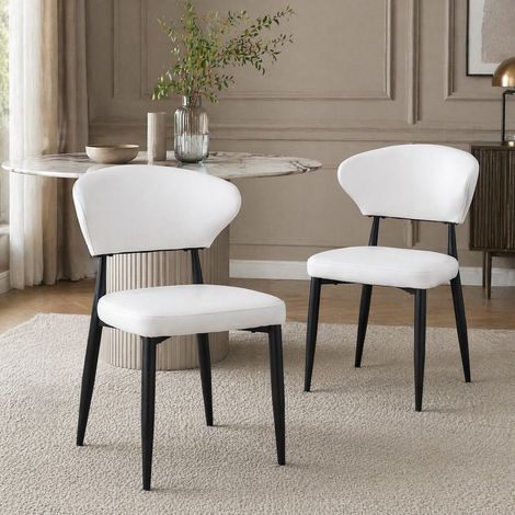Lot de 2 chaises de salle à manger blanches en PU avec dossier ergonomique et piètement métal (1/5)