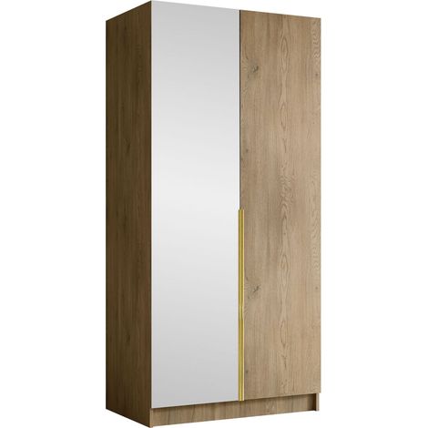 Armario Closico Staton II, Luminoso madera + Dorado, 215x100x58cm, Puertas de armario: Con bisagras, Número de estantes: 0