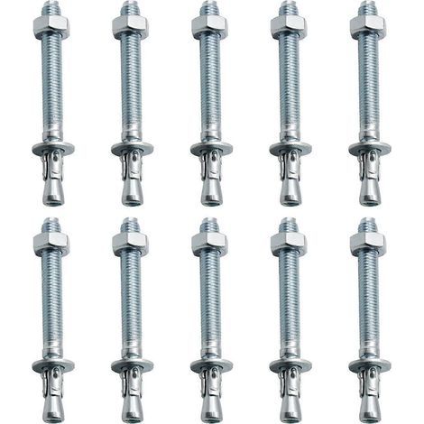 Ancrages, lot de 10 ancrages M10/100 mm galvanisés haute résistance, pour garde-corps, murs-rideaux, poutres, billettes, supports (1/5)