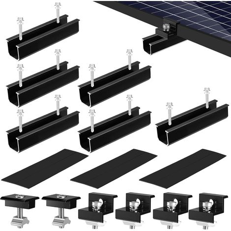 Lot de 6 supports de panneau solaire, rail de montage photovoltaïque en aluminium, 12 cm, pince réglable noire, pour modules de 30 à 35 mm d'épaisseur, support de panneau solaire pour toit plat (1/5)