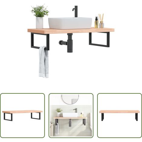 Wandmontage - Waschbeckenregal Wandmontage Stahl und Massivholz Buche (1/5)