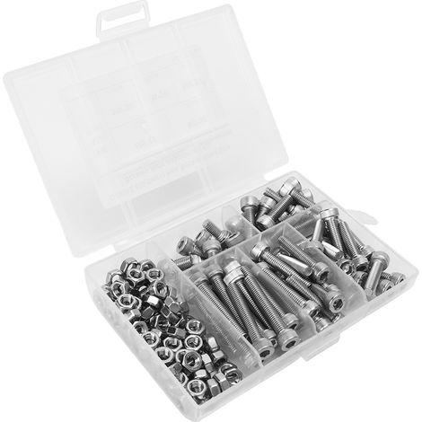 Satz mit 150 M5-Innensechskantschrauben und Muttern, Edelstahl 304, komplettes Sortiment an Schrauben und Befestigungselementen (1/5)