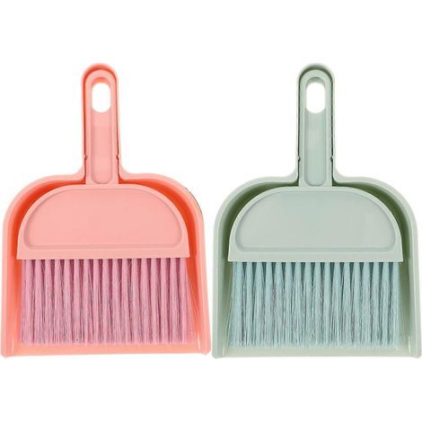Set mit 2 Mini-Besen und Kehrschaufeln zur Reinigung von Desktop-Tastaturen zu Hause oder im Büro (blau und rosa) – 20,50 x 14,00 x 3,00 cm – Blau (1/2)