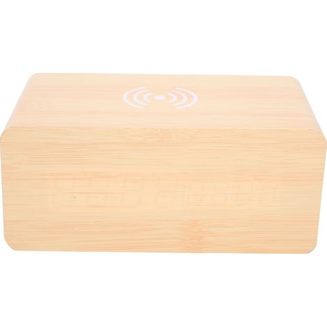 Enceinte Bluetooth rechargeable multifonctionnelle de 2000 mAh avec chargement sans fil pour téléphone, clochette en bois à LED et lumière rouge. (1/5)