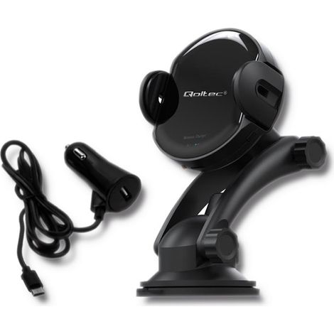 Cargador de coche inductivo Qoltec PRO con soporte iR de 15 W  QC 3.0  USB tipo C (1/5)