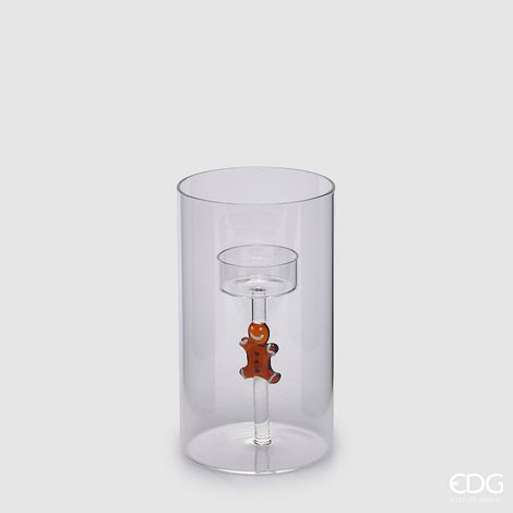EDG Enzo De Gasperi Portacandela Marzapane Natale Cilindro H 16 Cm D 9 Cm Marrone