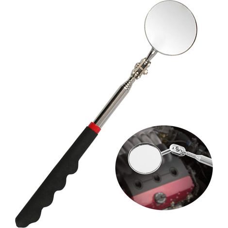 BUNTHAUS Miroirs Télescopiques, Miroirs D'inspection Réglables, Miroir D'inspection Rotatif à 360 Degrés, Télescopique Jusqu'à 73 cm, Poignée Noire Antidérapante, Pour Réparation Auto