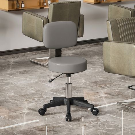 Tabouret massage a roulettes reglable en hauteur pivotant avec dossier ergonomique gris (1/4)