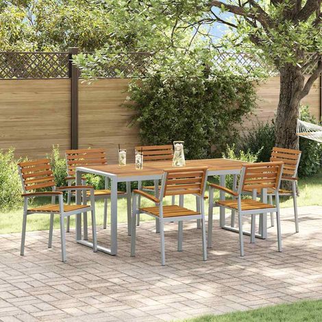 vidaXL Set da Pranzo per Giardino 7 pz Grigio Legno di Acacia Massello (1/5)