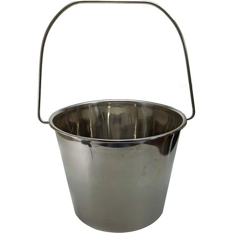 Seaux - Seaux en zinc - Seaux en acier inoxydable - Seaux à lait - Seaux en zinc avec poignées en bois - Seaux à eau de 16, 10, 12, 5, 7 l - Seaux à aliments - Seaux à poussins (Seau en acier inoxydab (1/5)