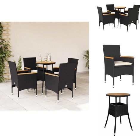 The Living Store Ensemble à manger de jardin et coussins 5 pcs noir rotin acacia - Table de jardin (1/5)