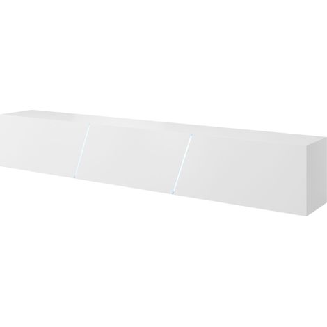 Les Tendances – Meuble TV à suspendre SLANT 240 – LED RGB – Largeur 240 cm – Hauteur 35 cm – Profondeur 40 cm – MDF blanc mat (1/5)