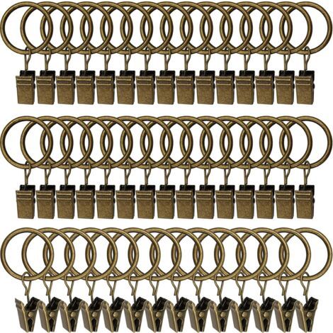 Lot de 30 Anneaux de Rideau avec Pince, Antirouille Anneaux Rideaux en Acier Inoxydble, Crochets de Rideau en Métal, Anneau de Tringle à Rideau pour Rideaux de Douche et de Fenêtre,bronze (1/5)