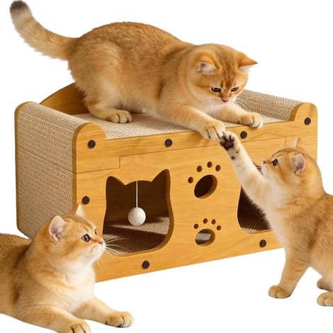 Griffoir Canapé Canapé Interactif Antidérapant Multifonction avec Balle Maison en Carton pour Chat pour Intérieur Extérieur Exercice Anti-Ennui Moment en (1/5)