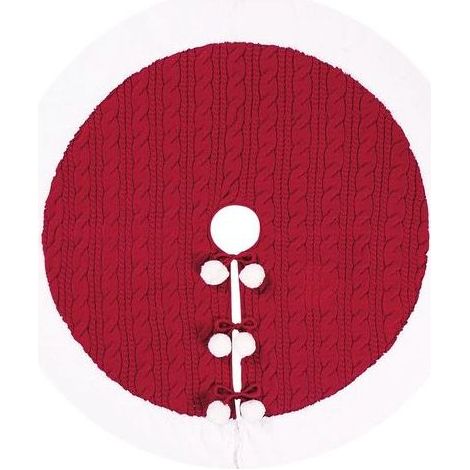 Jupe de sapin de Noël tricotée à pompons blancs, décorations de Noël pour la maison, jupe de sapin de Noël 92 cm, tapis de sapin de Noël tricoté rouge, jupe de sapin de Noël, fête, décoration du nouve (1/5)