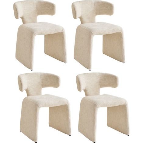 Wokaka Lot de 4 Chaises en lin – Coussin épais – pour la salle à manger et le salon - Hauteur d'assise 48 cm – Démontables  - beige (1/5)