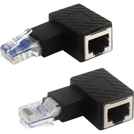 Lot de 2 connecteurs coudés RJ45 à 90 degrés - Adaptateur Ethernet mâle vers femelle - Coudé à gauche et à droite - Pour câble réseau CAT5 CAT6 - Compatible avec les ordinateurs portables et (1/5)