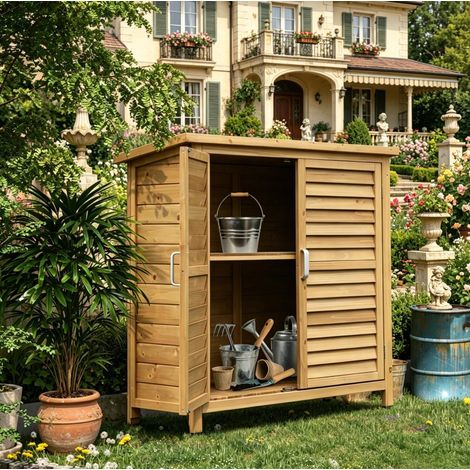 Abri de jardin en bois de sapin, 87 x 46,5 x 96,5 cm, jaune, avec étagère OKMYHOME (1/5)