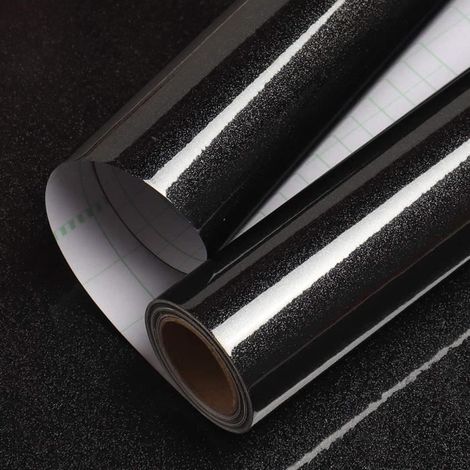 Papier Peint Adhésif Noir Brillant 60CM x 300CM PVC Imperméable (1/4)