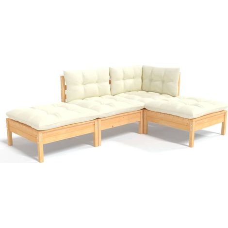 Maison Exclusive - 4-tlg. Garten-Lounge-Set mit Creme Kissen Kief (1/5)