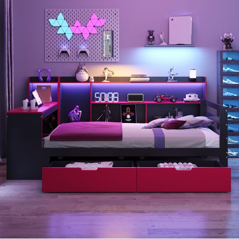 Bett Schlafsofa platzsparend 90x200 Holz Stauraum OKMYHOME (1/5)
