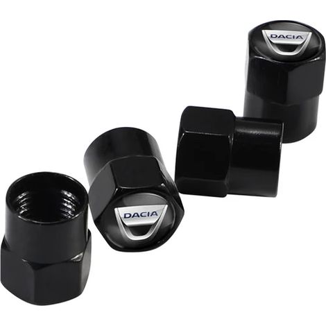 (Noir) 4 bouchons de valve de pneu en alliage d'aluminium, accessoires anti-poussière, compatibles avec Dacia Duster, Logan, Sandero, Lodgy, Dokker, Sandero Stepway (1/5)
