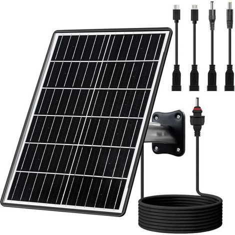 Conjunto de paneles solares de 15 W，con batería integrada de 16.000 mAh，corriente: 1,5 A. Conexiones: USB-C，micro-USB y CC 2,1/1,7/1,35 mm