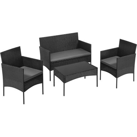 4-teiliges Gartenmöbel-Set aus schwarzem PE-Rattan mit Glastisch MODENUIT (1/5)