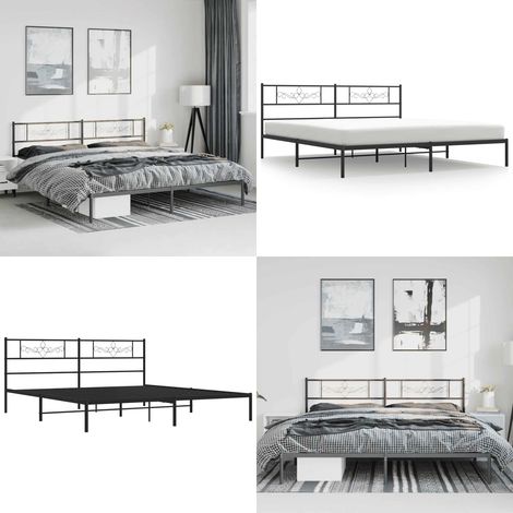 Cadre de lit métal sans matelas avec tête de lit noir 193x203cm - Cadre De Lit - Lit Double - Lit Metal - Lit Avec Têtedé Lit - Literie - Home & Living (1/5)