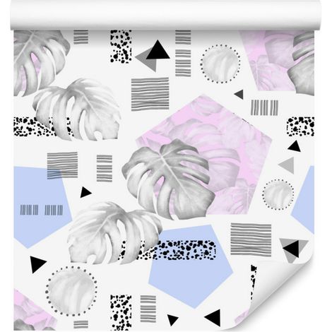 Papel pintado moderno con estampado geométrico de hojas para salón y dormitorio, 50x1000 cm. (1/5)