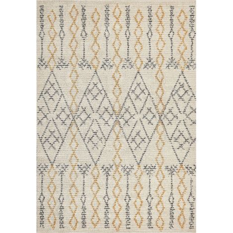 Tappeto rettangolare cotone 140 x 200 cm motivo geometrico beige Kadapa