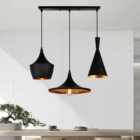 – Lustre suspension géométrique noir et doré – 3 lumières E27 – Design industriel vintage – Câble réglable 100cm – Pour salon et cuisine (1/5)